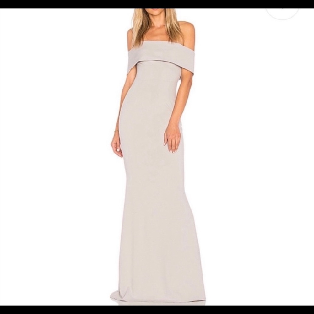 KATIE MAY LEGACY EVENING DRESS IN DOVE off-shoulder gown size 0